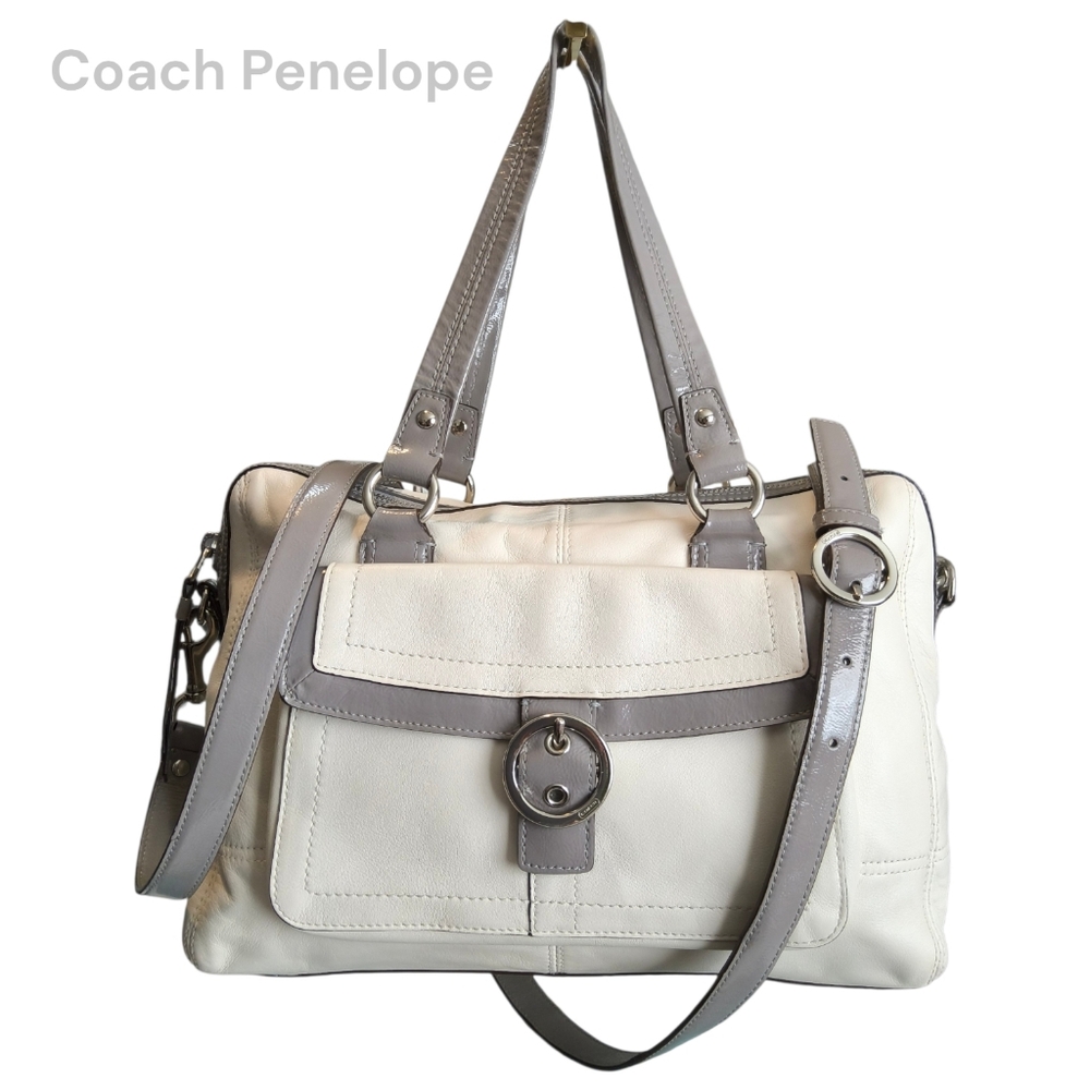 Coach Penelope Leather Convertible Satchel in White and Grey Neutral Minimalist